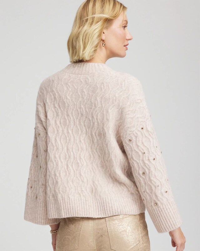 Sequined Cable Knit Sweater - image 3